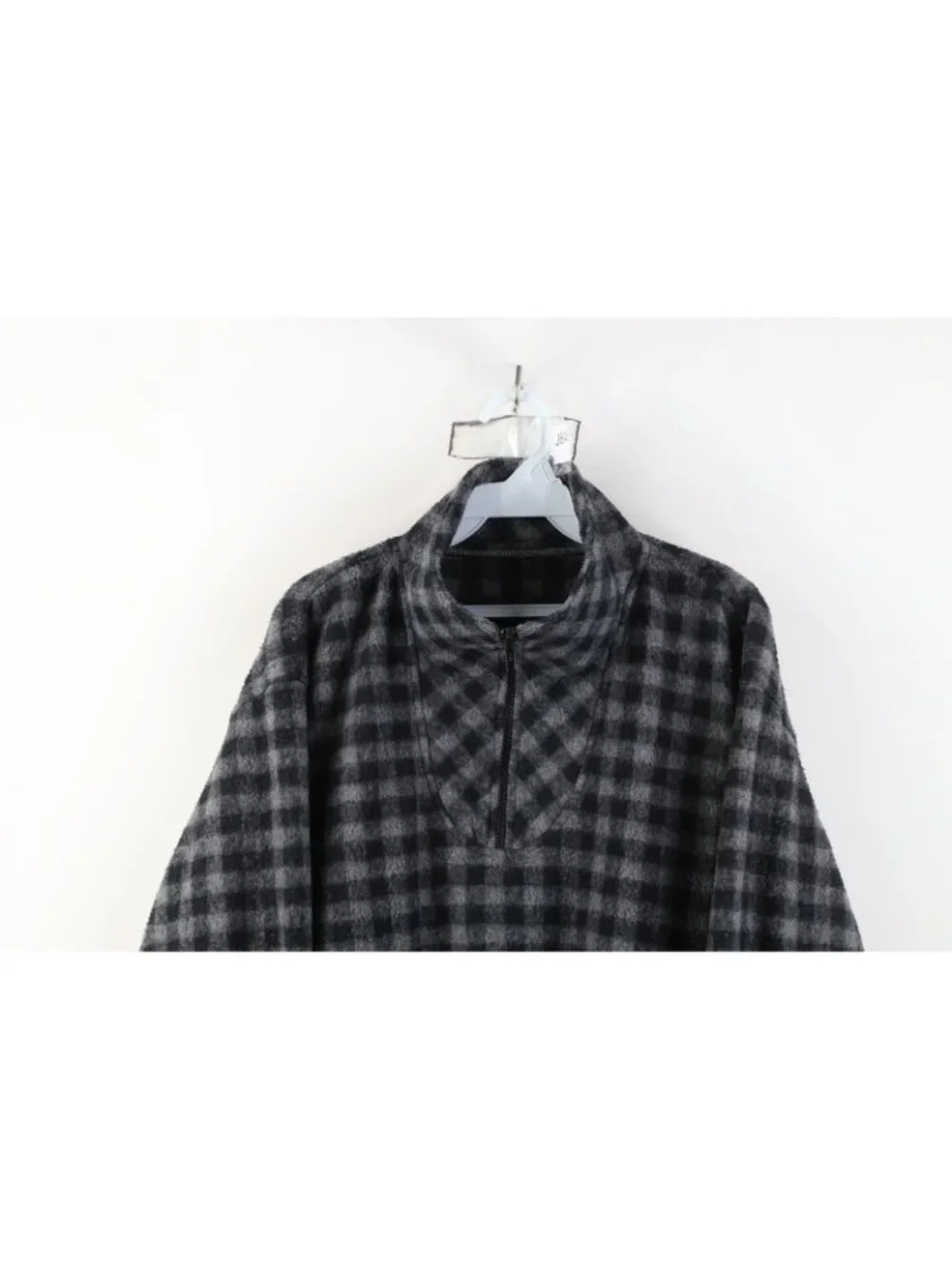 Vintage 90s Streetwear Mens Medium Boxy Fit Checkered Fleece Half Zip Sweater